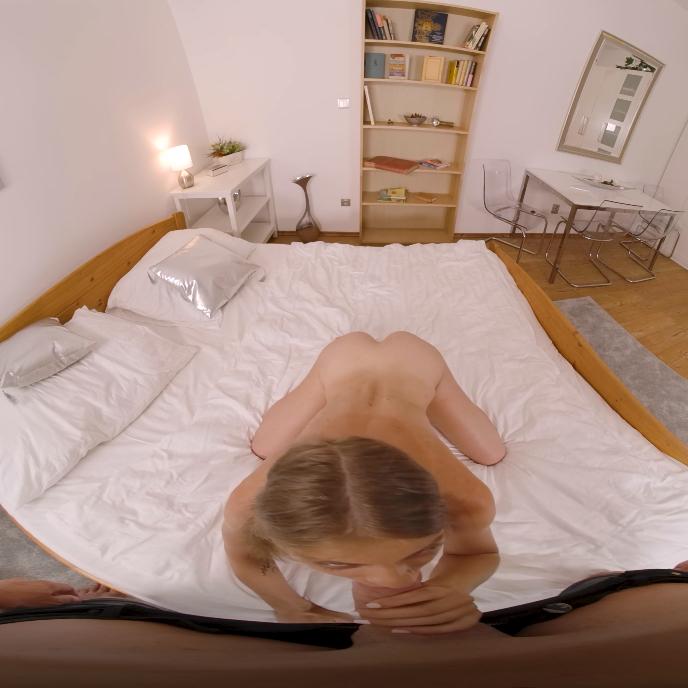 Cute babe gets to blow you hard VR Porn Video