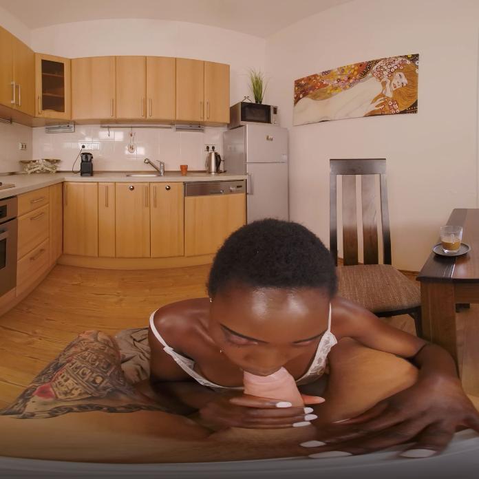 Morning coffee with a chocolate babe VR Porn Video